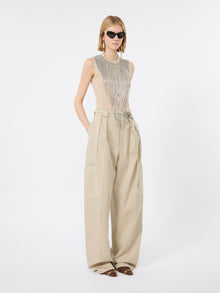 Wool Top With Bejewelled Fringe Detail for Women - Beige - Max Mara UAE