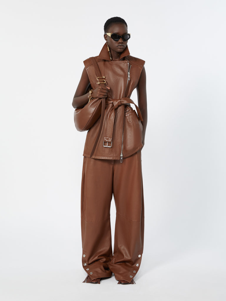 max mara nappa leather baggy trousers