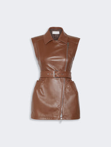 Sleeveless Nappa Leather Jacket for Women - Brown - Max Mara UAE