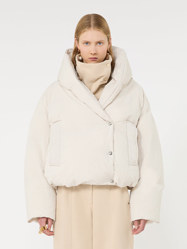 max mara short crinkled fabric down jacket