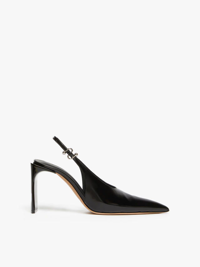 High Slingbacksin Shiny Calfskin With A Pointed Toe for Women - Black - Max Mara UAE