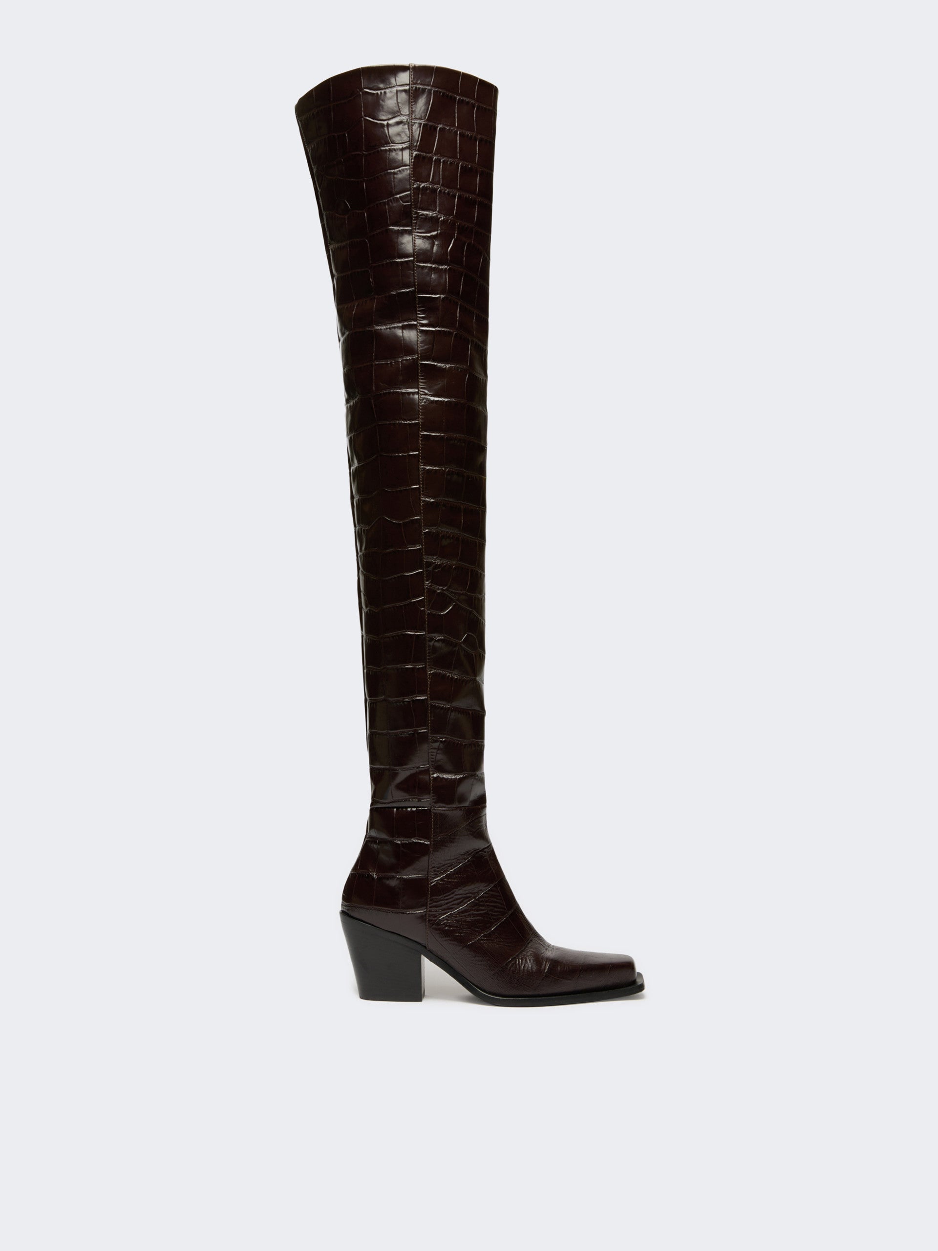max mara crocodile-print calfskin thigh-high cowboy boots for women