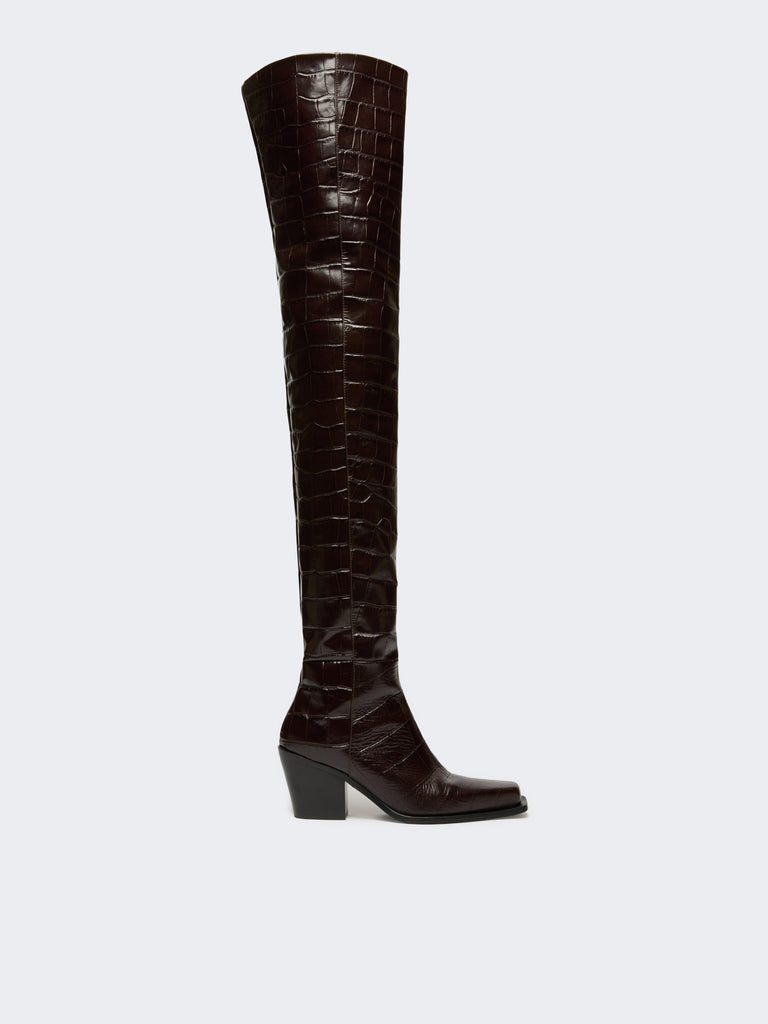 max mara crocodile-print calfskin thigh-high cowboy boots