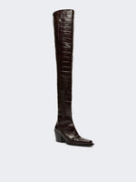 max mara crocodile-print calfskin thigh-high cowboy boots for women