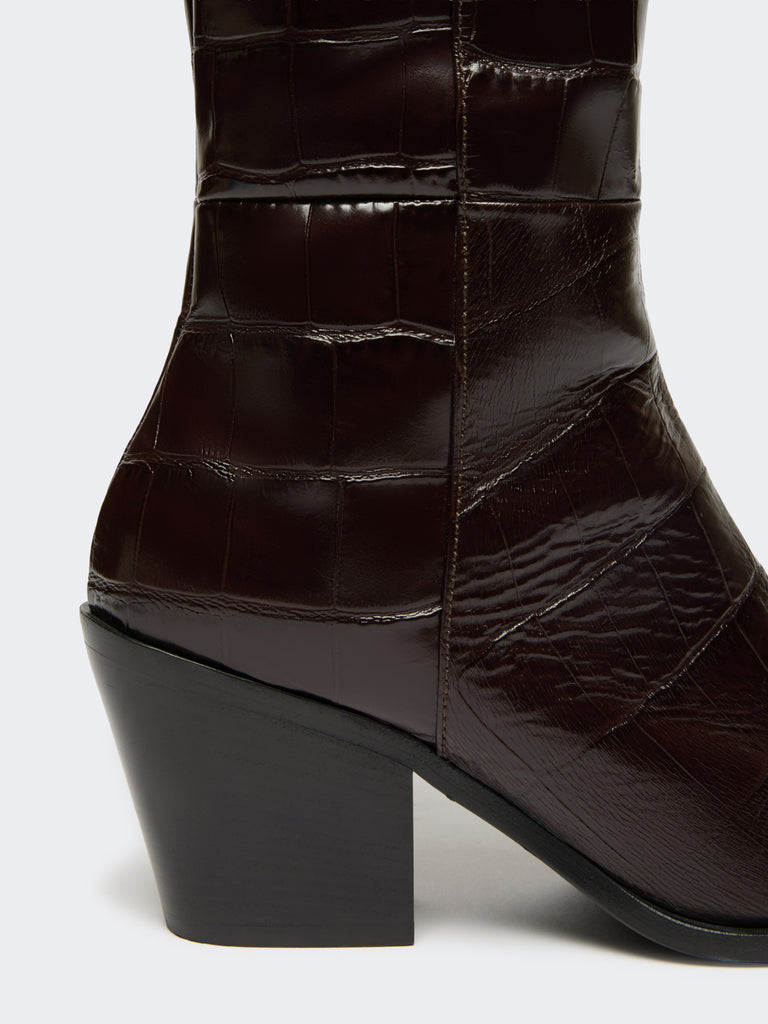 max mara crocodile-print calfskin thigh-high cowboy boots