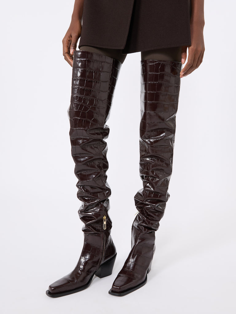 max mara crocodile-print calfskin thigh-high cowboy boots