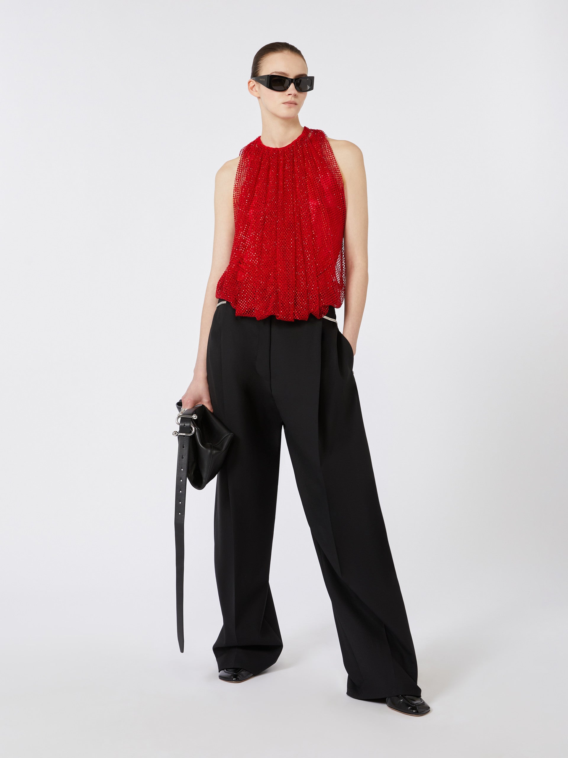 Mesh Top With Crystals for Women - Red - Max Mara UAE