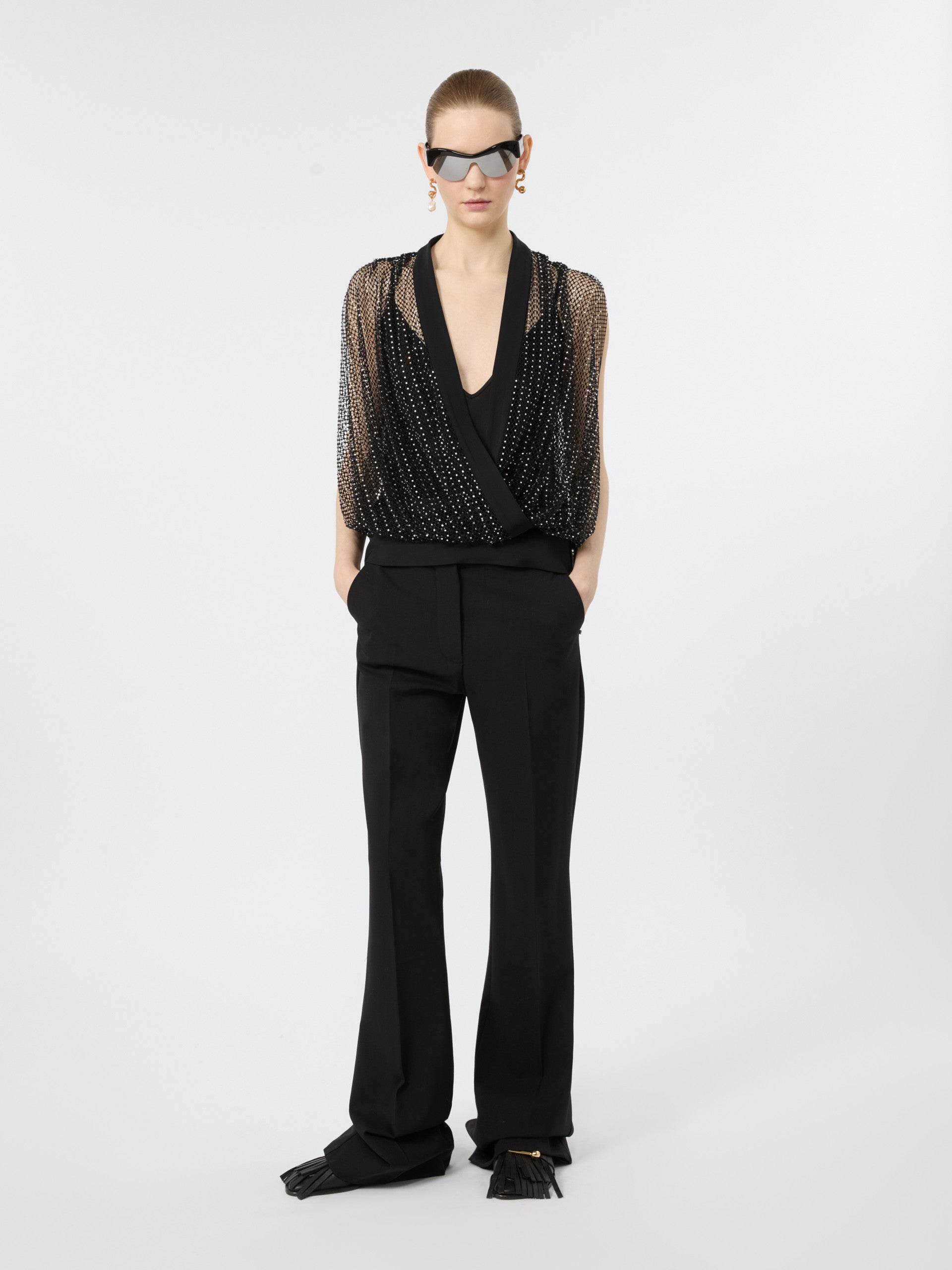 max mara rhinestone-detail sleeveless mesh jersey top for women
