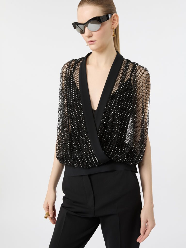 max mara rhinestone-detail sleeveless mesh jersey top