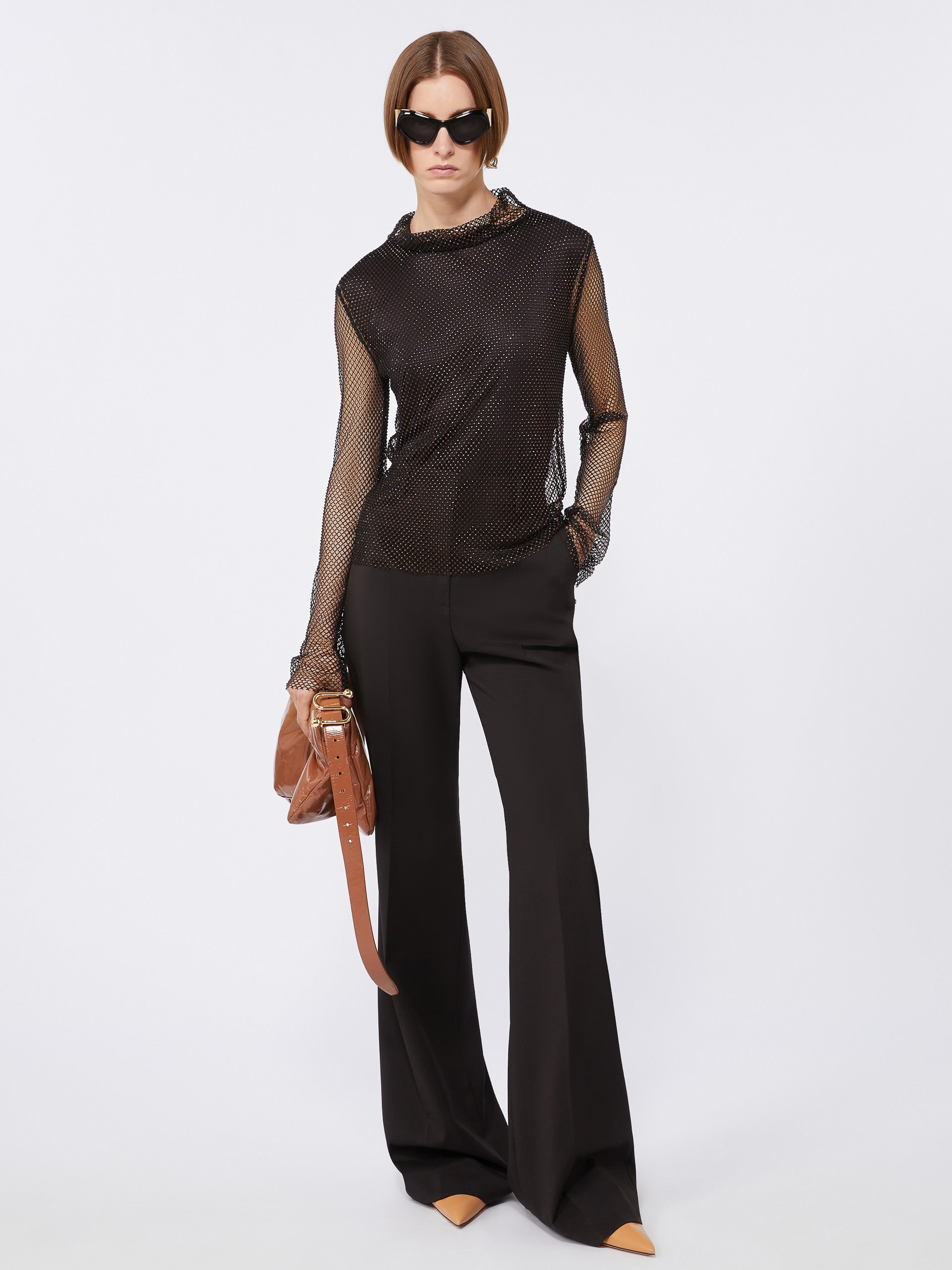 Mesh T-Shirt With Rhinestones for Women - Black - Max Mara UAE