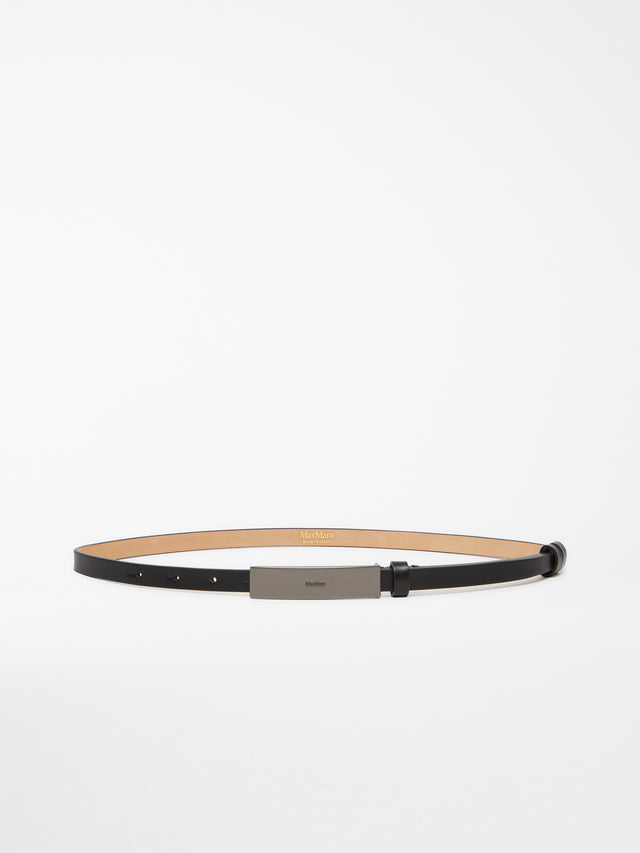 Branded Plaque-Adorned Leather Belt for Women - Black - Max Mara UAE