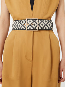 Raffia-Effect Wide Fabric Belt for Women - Black - Max Mara UAE