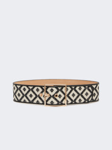 Raffia-Effect Wide Fabric Belt for Women - Black - Max Mara UAE