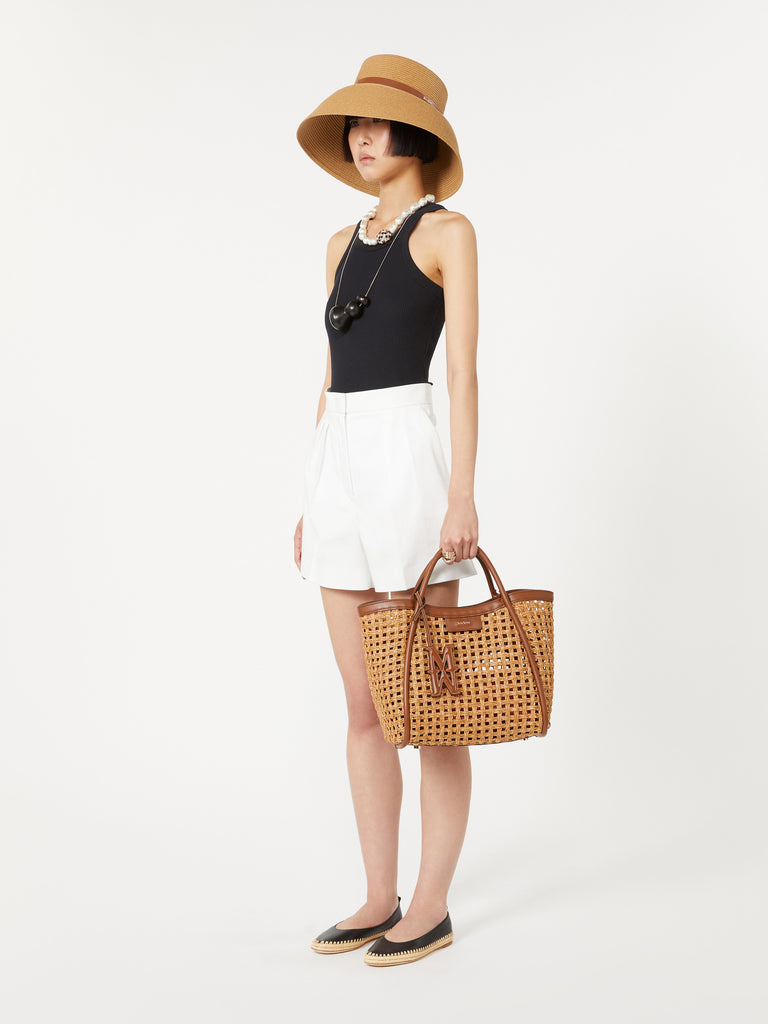 max mara small marine bag in woven natural fibre