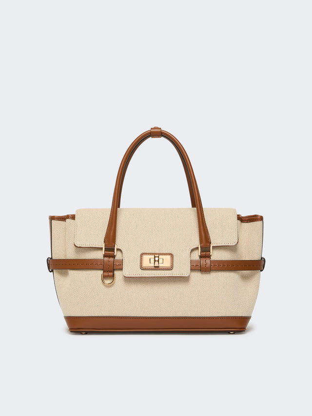 max mara cotton canvas and leather handbag for women