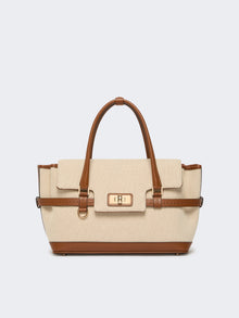 Cotton Canvas And Leather Handbag for Women - Powder - Max Mara UAE