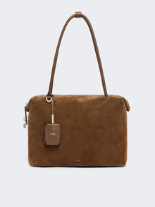 Square Boston Bag In Split Leather And Leather for Women - Cocoa - Max Mara UAE