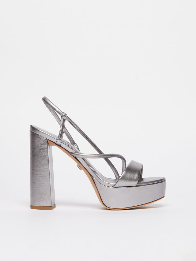 Laminated Leather Platform Sandals for Women - Silver - Max Mara UAE