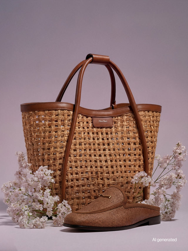 max mara raffia-effect canvas mules for women