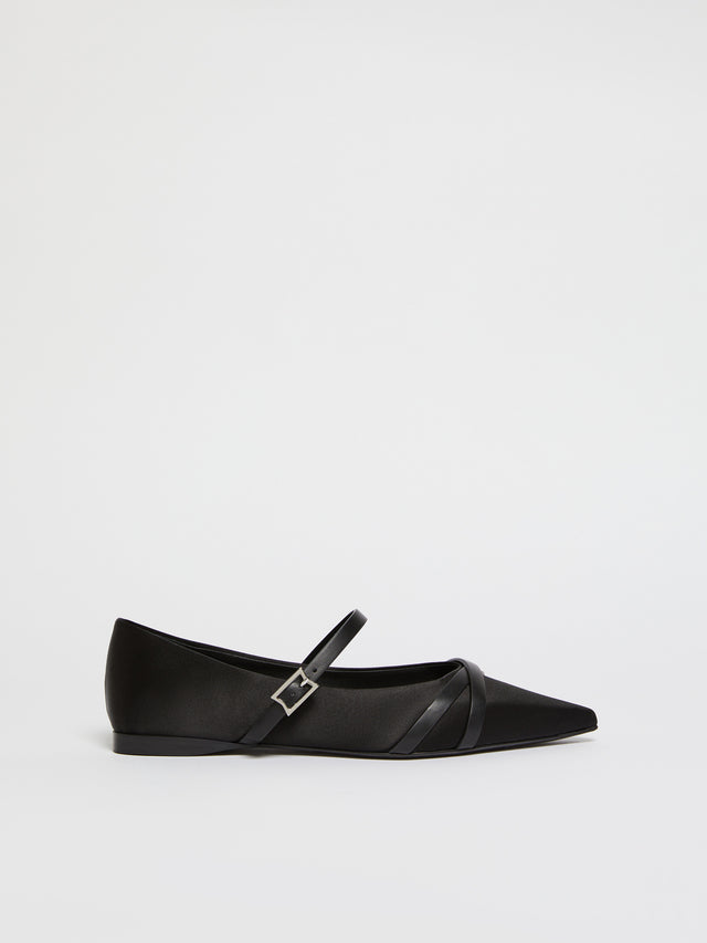 Satin And Leather Ballerinas for Women - Black - Max Mara UAE