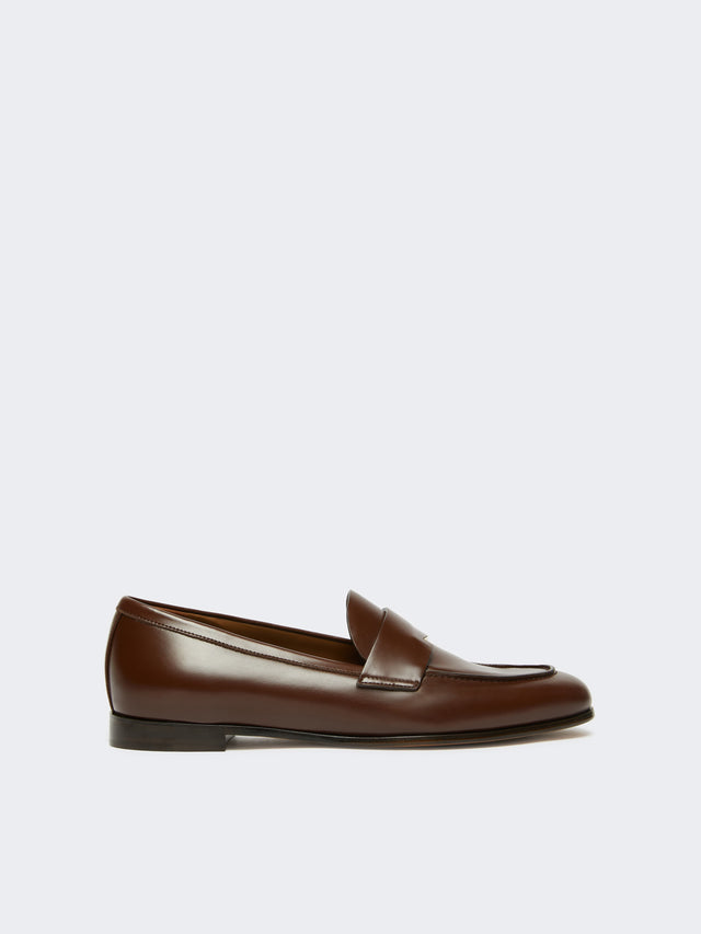 Semi-Glossy Leather Moccasins for Women - Cocoa - Max Mara UAE