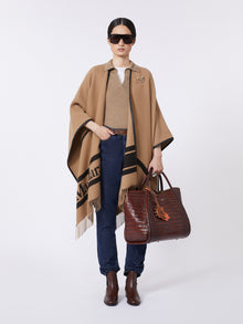 Jacquard Wool Poncho for Women - Camel - Max Mara UAE