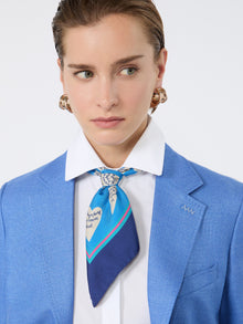 Printed Silk Scarf for Women - Navy - Max Mara UAE