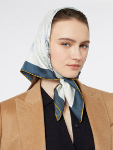 Printed Silk Foulard for Women - Light Blue - Max Mara UAE