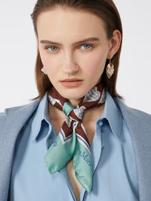 Printed Silk Twill Foulard for Women - Light Blue - Max Mara UAE
