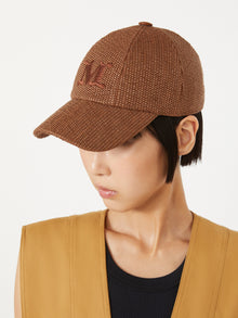 Raffia-Effect Basketweave Baseball Hat for Women - Amber Brown - Max Mara UAE