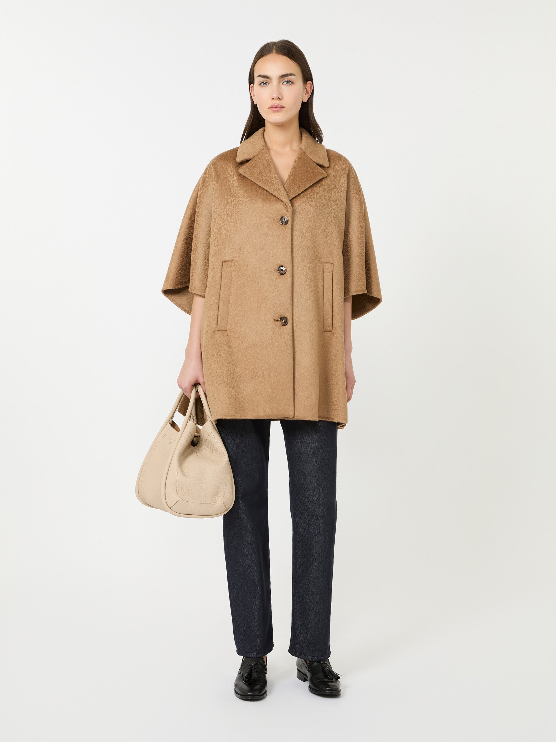 Oversized Cashmere Broadcloth Cape for Women - Camel - Max Mara UAE