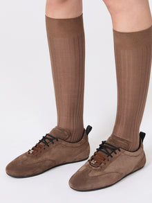 Flat Split-Leather Trainers for Women - Dark Brown - Max Mara UAE