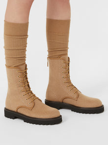 Water-Repellent Camel Combat Boots for Women - Camel - Max Mara UAE