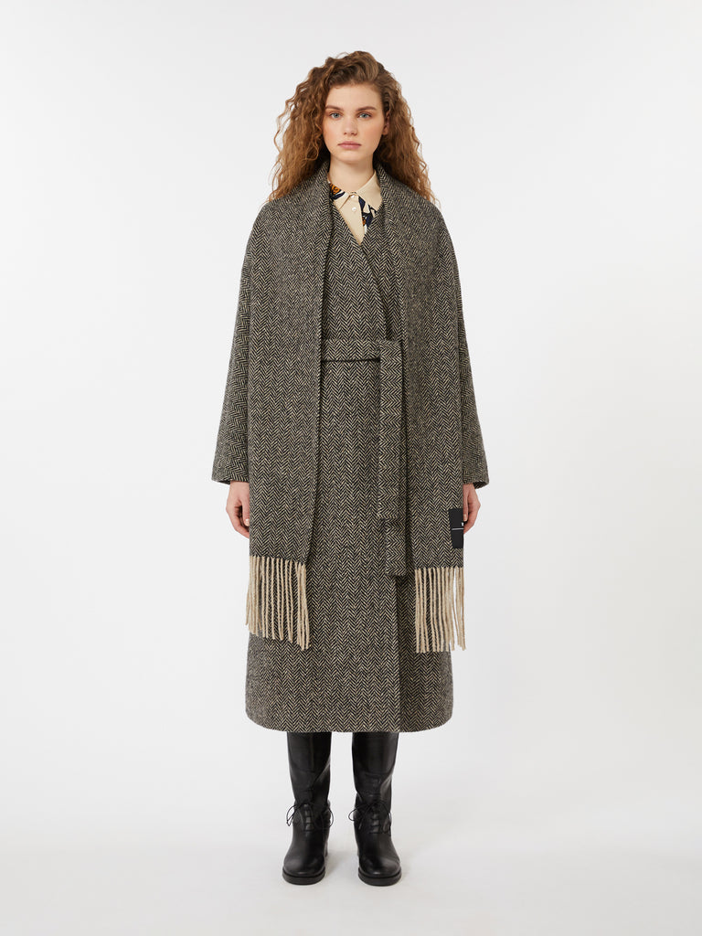 Wool tweed wrap coat