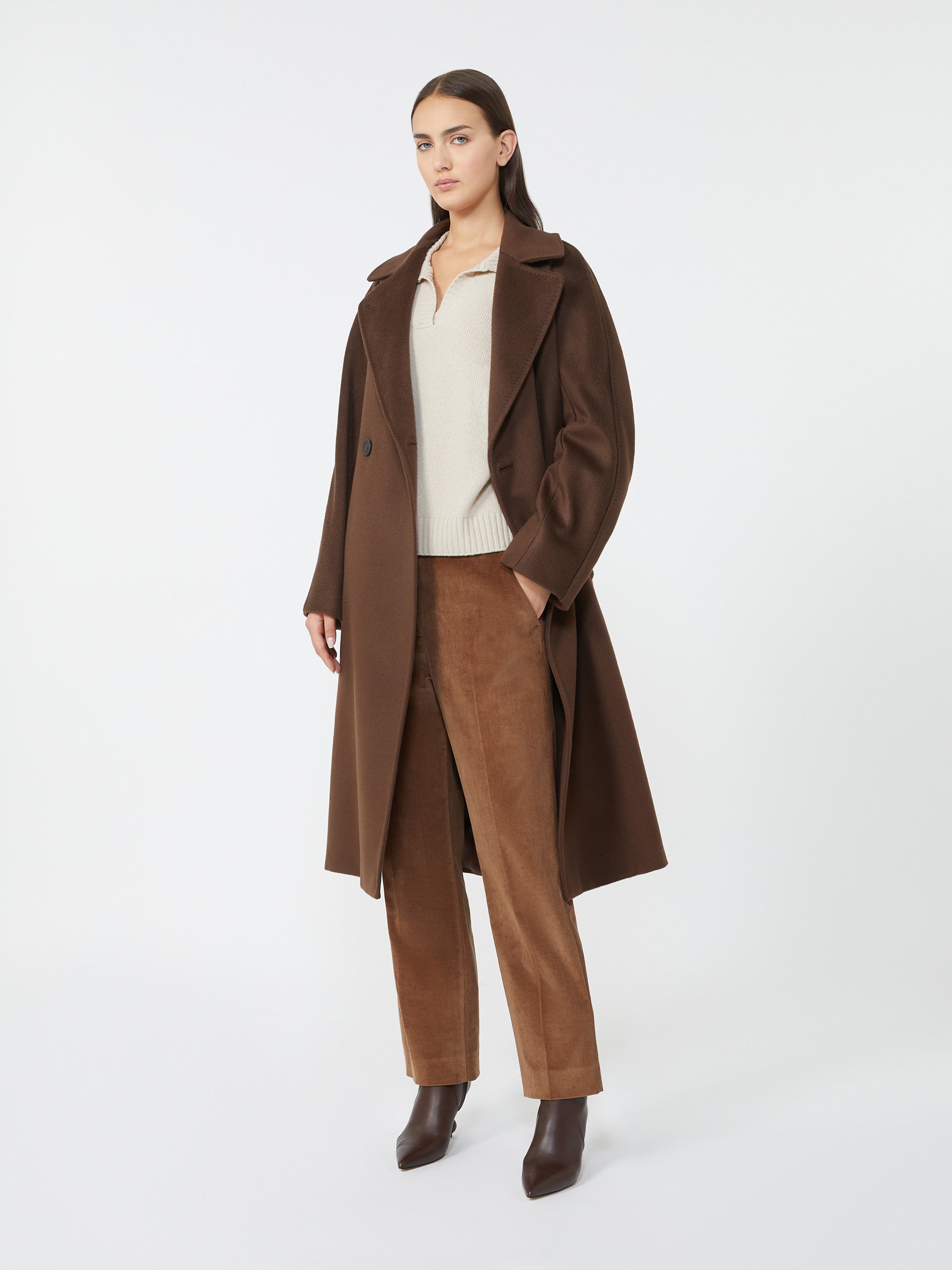 Double-breasted wool midi coat