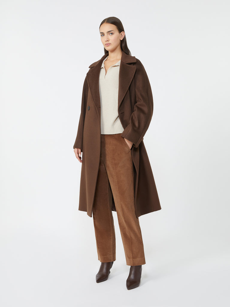 Double-breasted wool midi coat