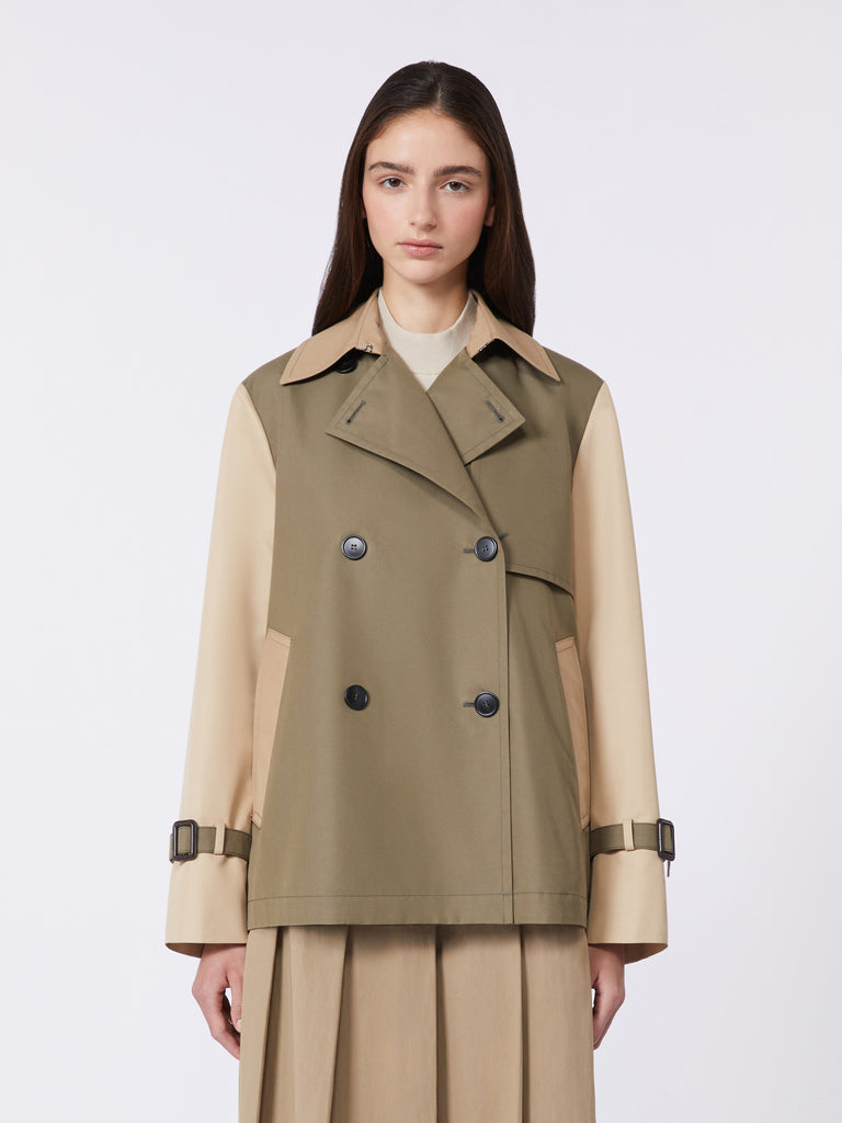 Cropped, water-repellent gabardine trench coat