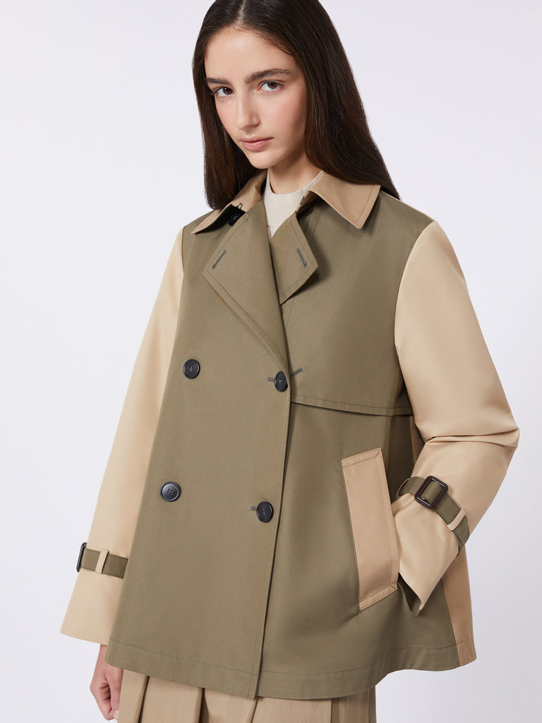 Cropped, water-repellent gabardine trench coat