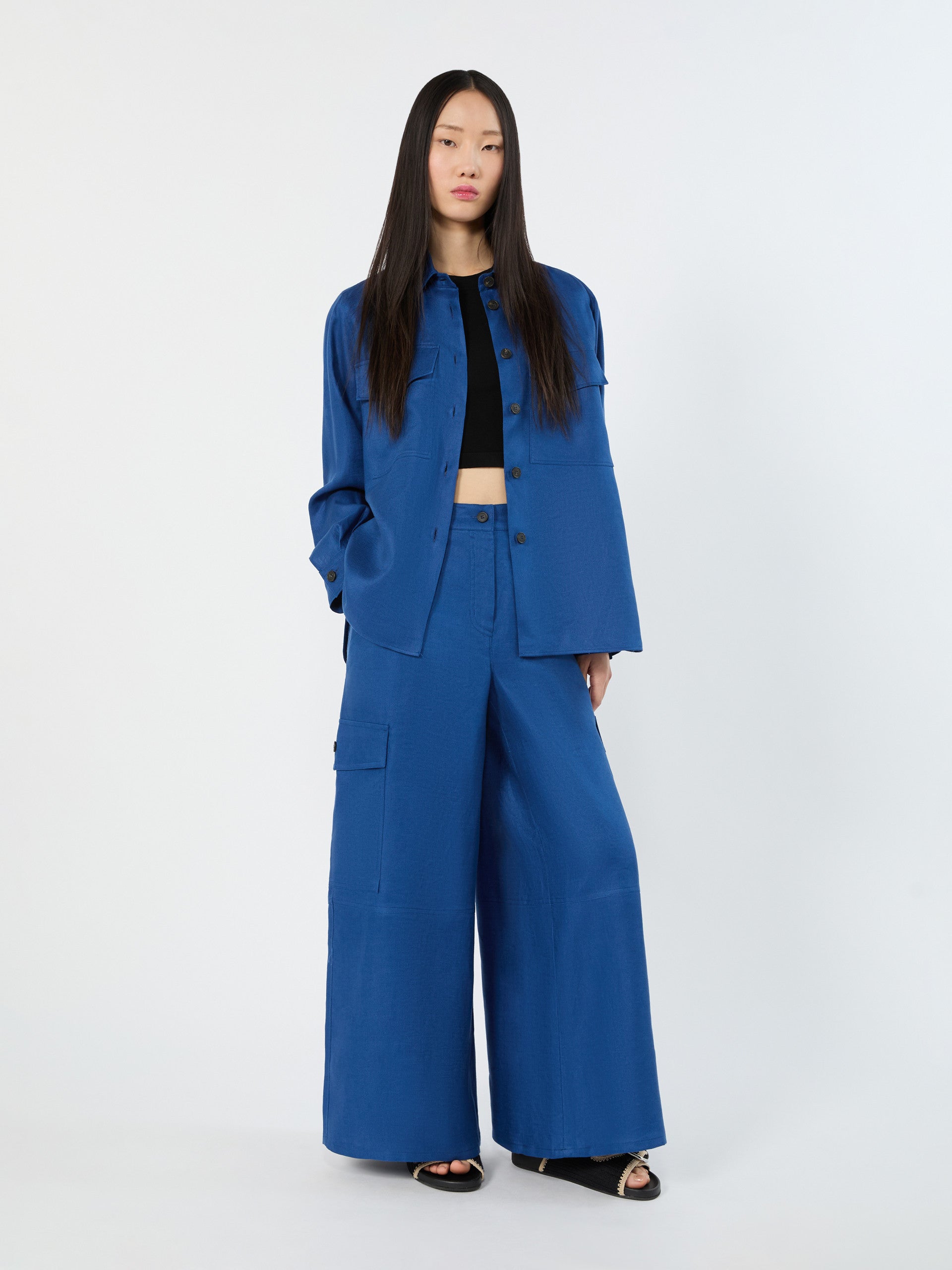 Linen Workwear Jacket for Women - Cornflower Blue - Max Mara UAE