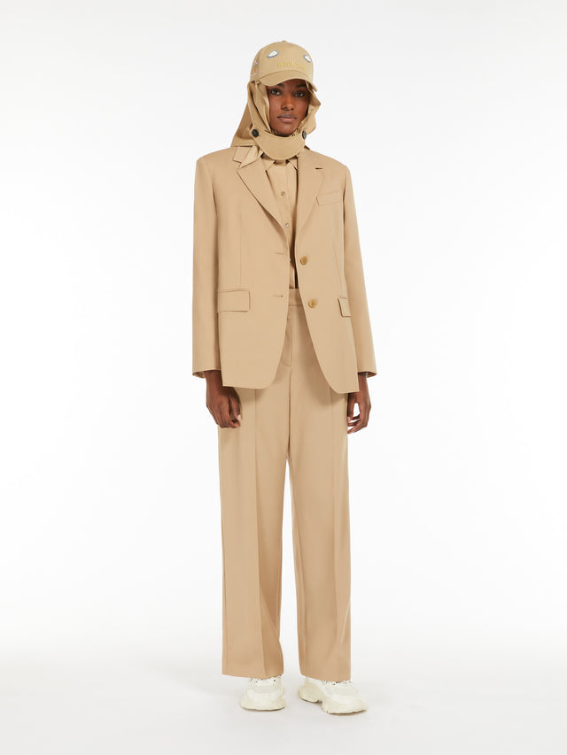 Single-Breasted Wool-Blend Canvas Blazer for Women - Beige - Max Mara UAE