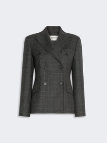 Prince Of Wales Check Wool Blazer for Women - Dark Grey - Max Mara UAE