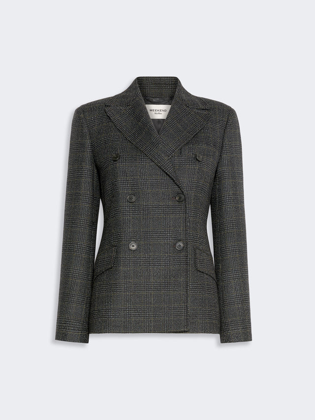 Prince Of Wales Check Wool Blazer for Women - Dark Grey - Max Mara UAE