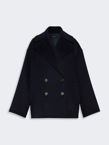 Double-Sided Wool Double-Breasted Pea Coat for Women - Navy - Max Mara UAE