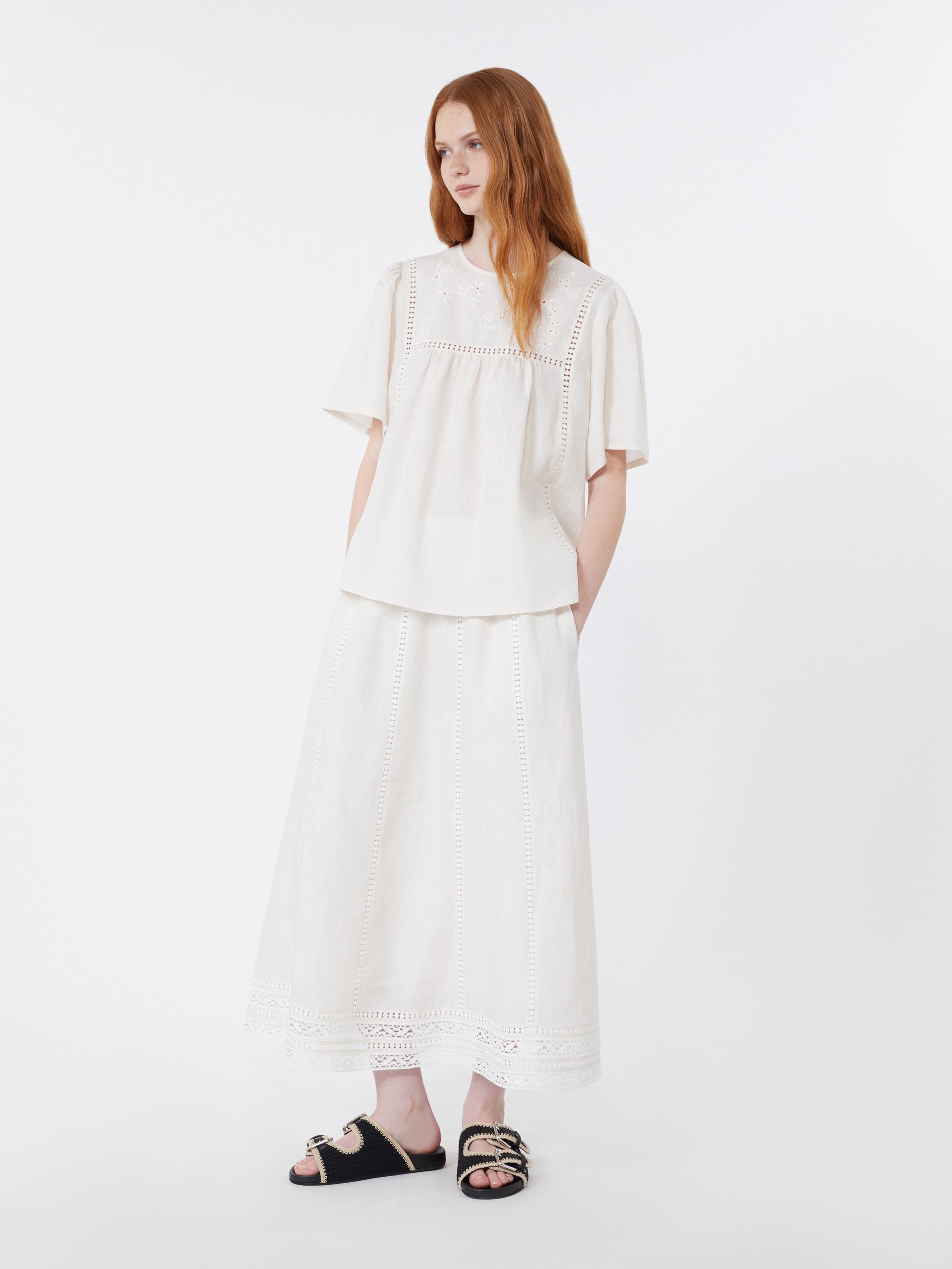 max mara linen skirt with à jour embroidery for women