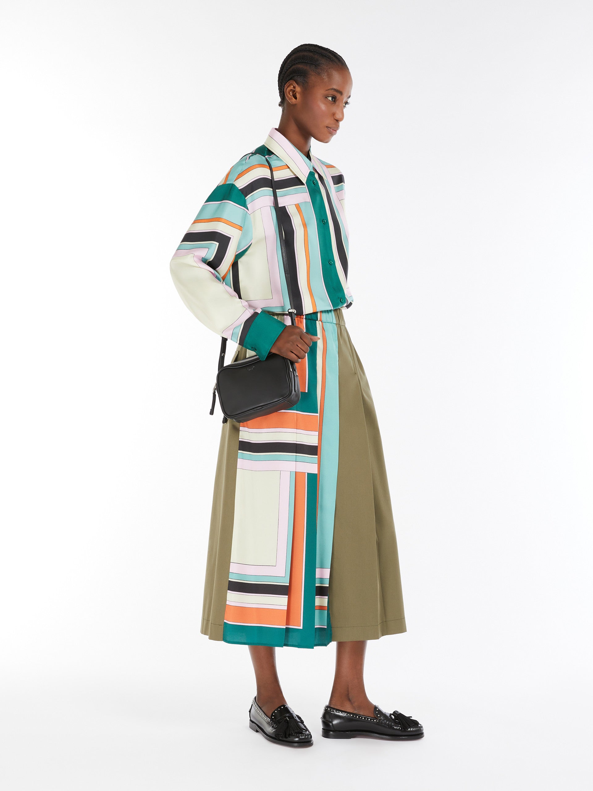 Printed Twill And Gabardine Skirt for Women - Kaki - Max Mara UAE