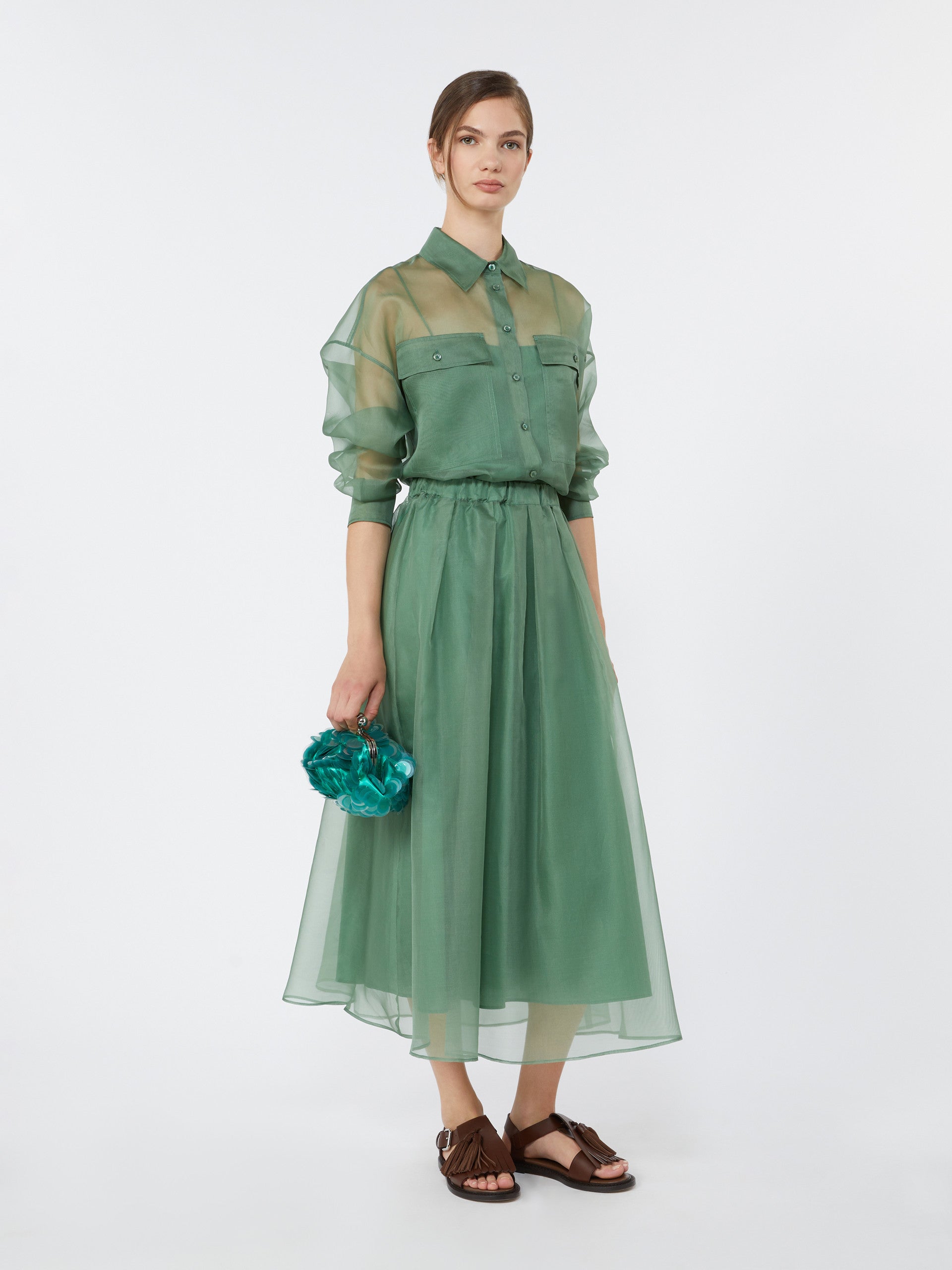 max mara pleated silk organza skirt for women