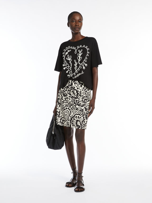 Printed Cotton Short Skirt for Women - Black - Max Mara UAE