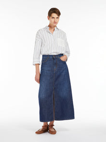 Cotton denim and linen skirt