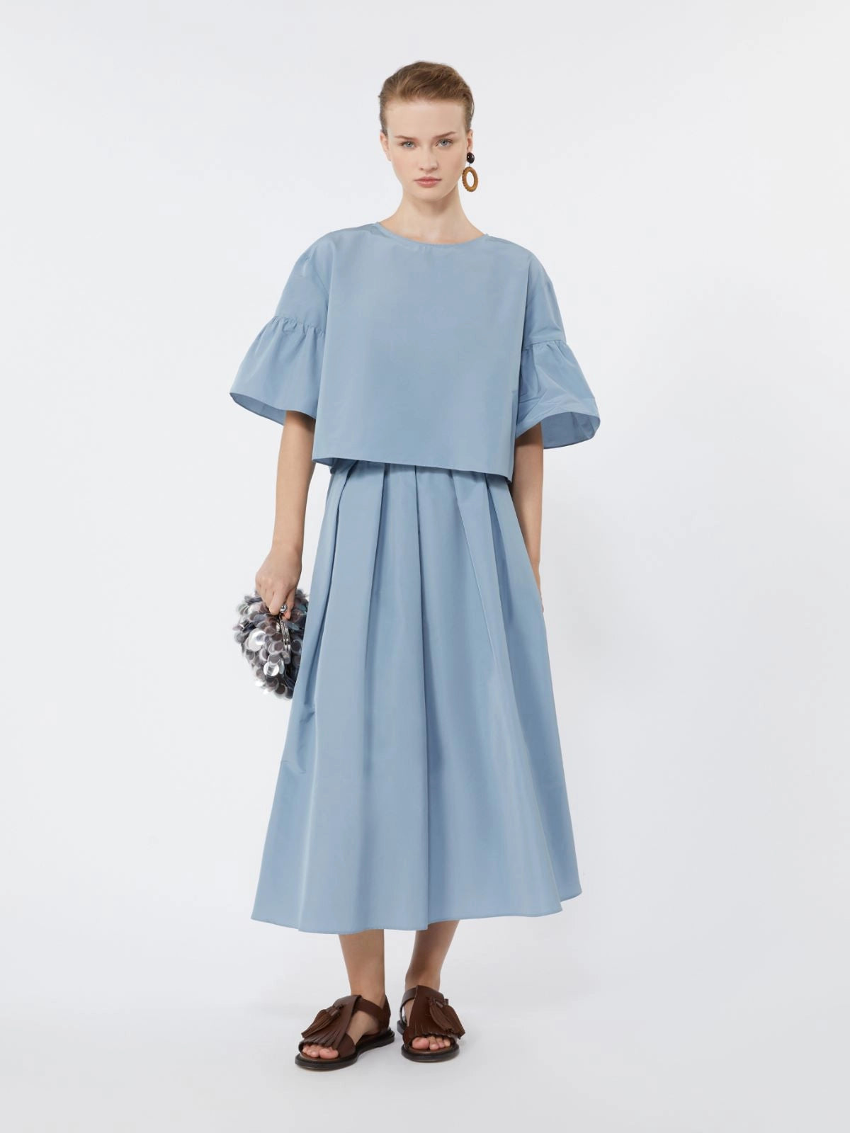max mara pleated taffeta long skirt for women