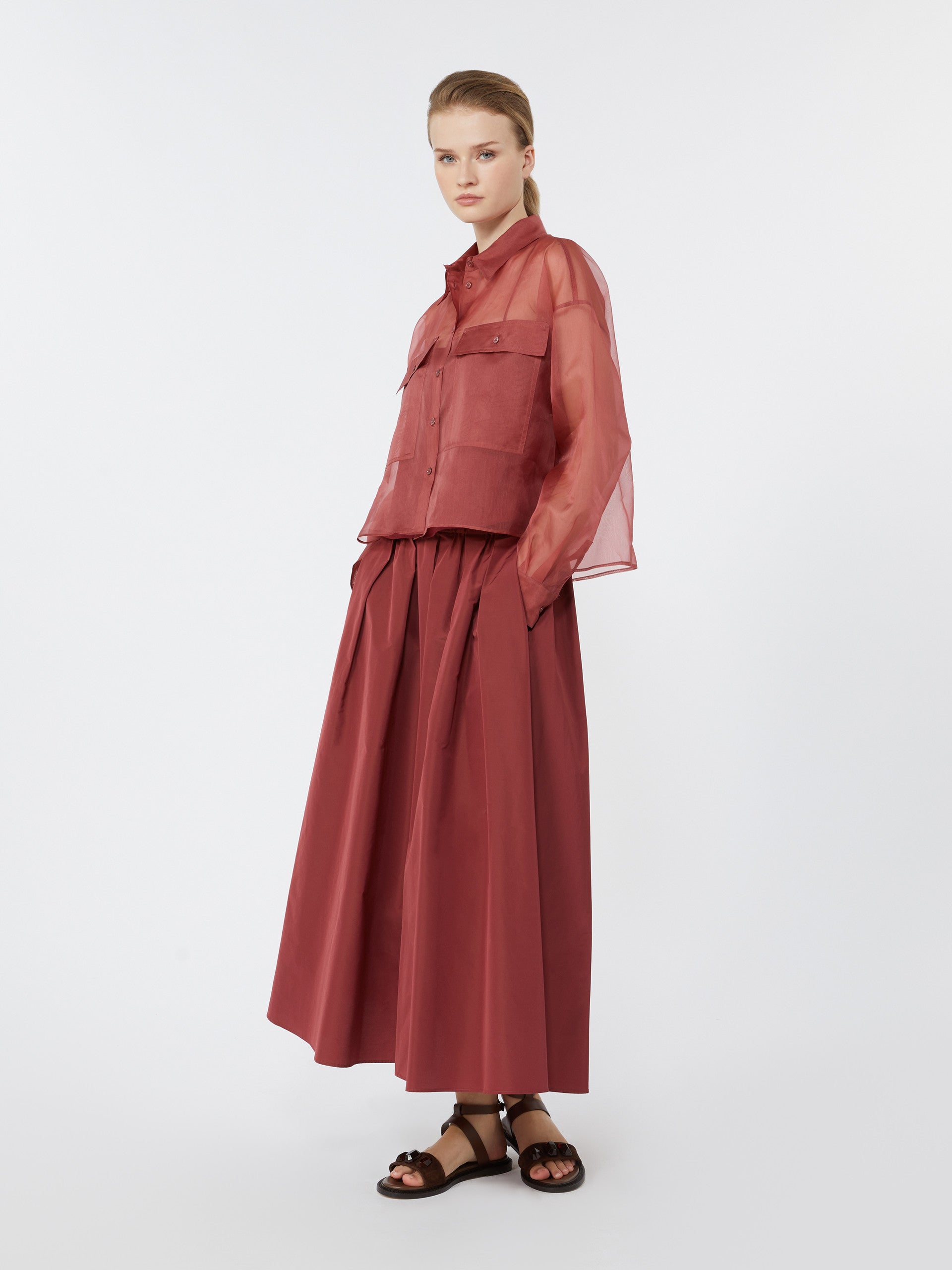 max mara pleated taffeta long skirt for women